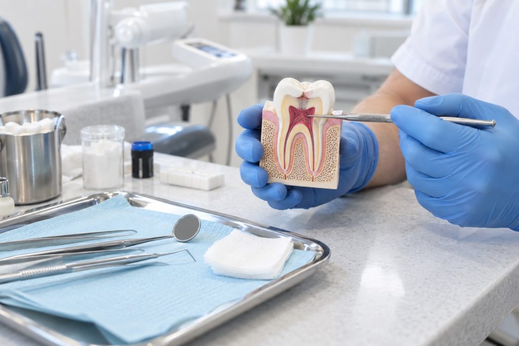 Emergency pulpotomy stabilization planning at 313 Dental